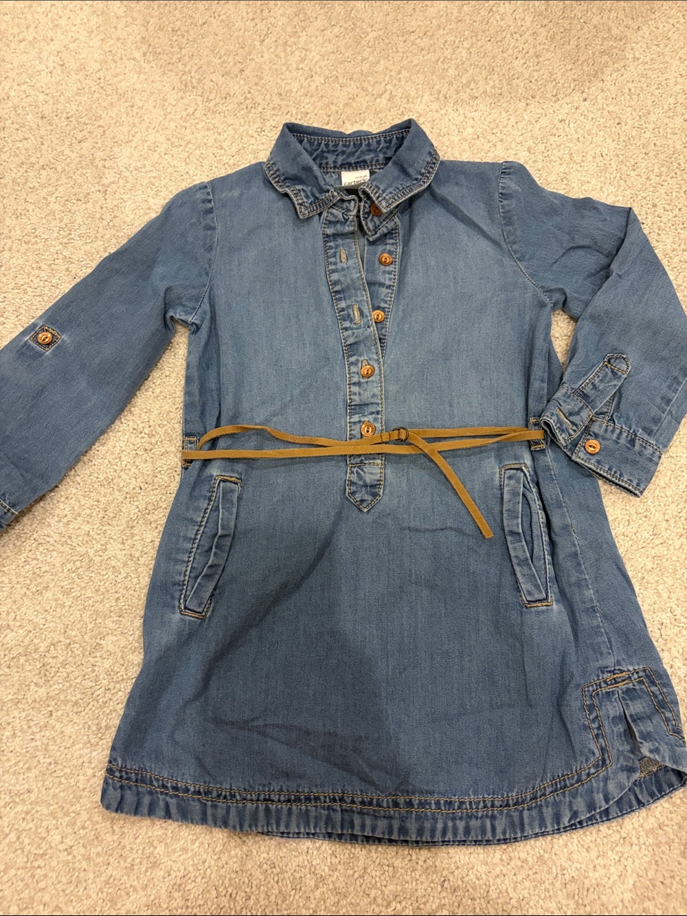 Carter's Blue Denim Shirt Dress with Tan Belt